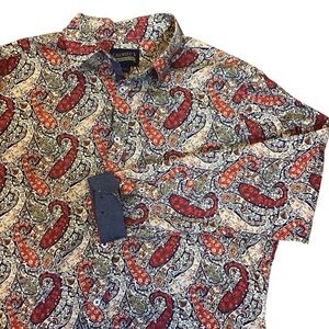 Cremieux Premium Denim Paisley Button Down Shirt L • 100% Cotton Long Sleeve